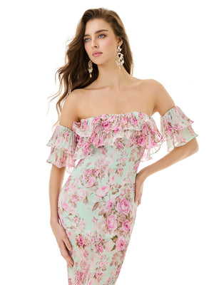 Mint Rose Ruffle Dress