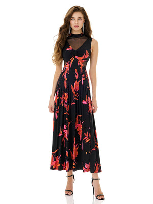 Crimson Ember Floral Print Dress