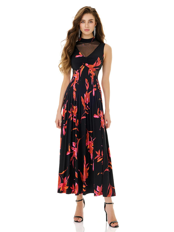Crimson Ember Floral Print Dress