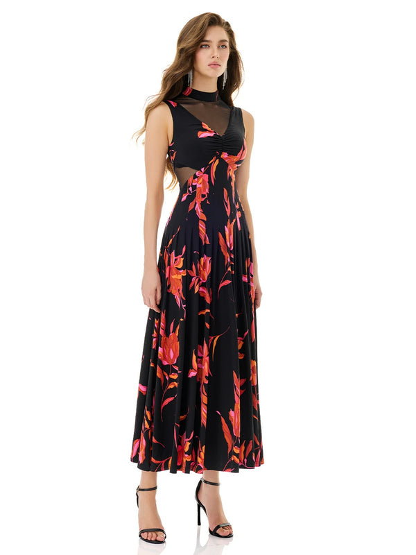 Crimson Ember Floral Print Dress