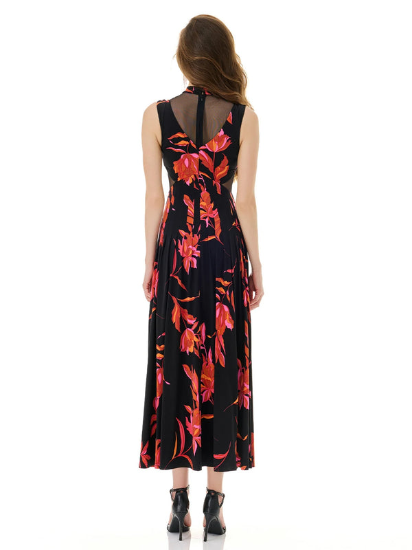 Crimson Ember Floral Print Dress