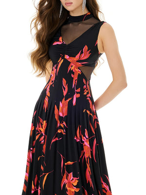 Crimson Ember Floral Print Dress