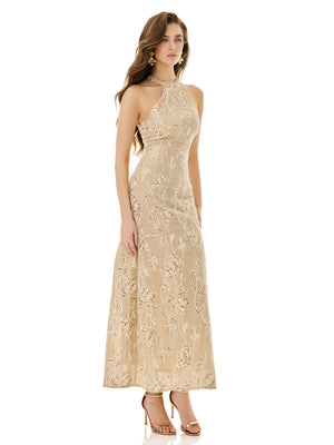 Pale Gold Lace Embellished Dress