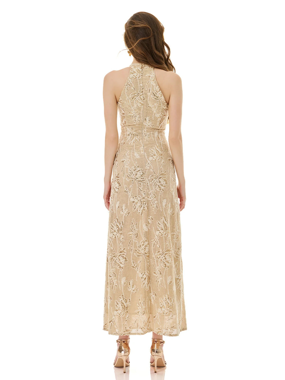 Pale Gold Lace Embellished Dress