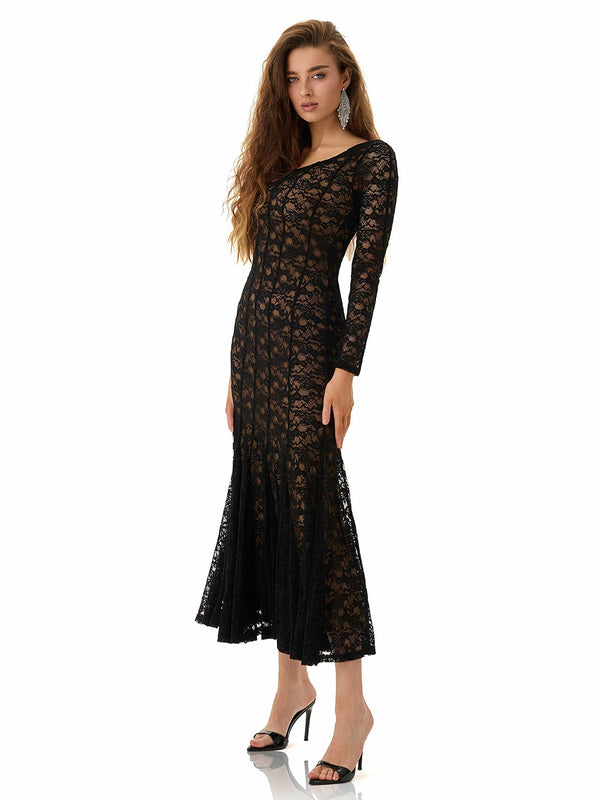 Midnight Lace Jacquard Maxi Dress