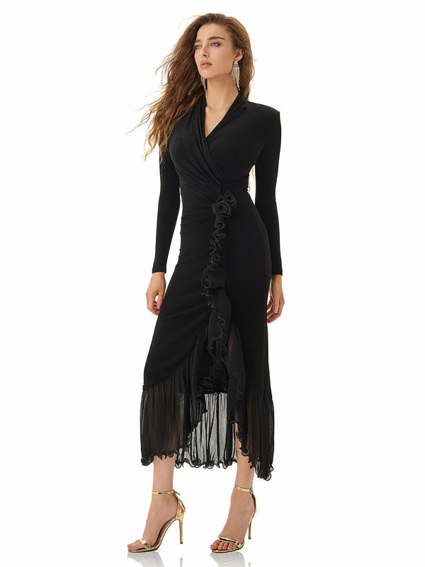 Obsidian Enigma Ruffle Dress