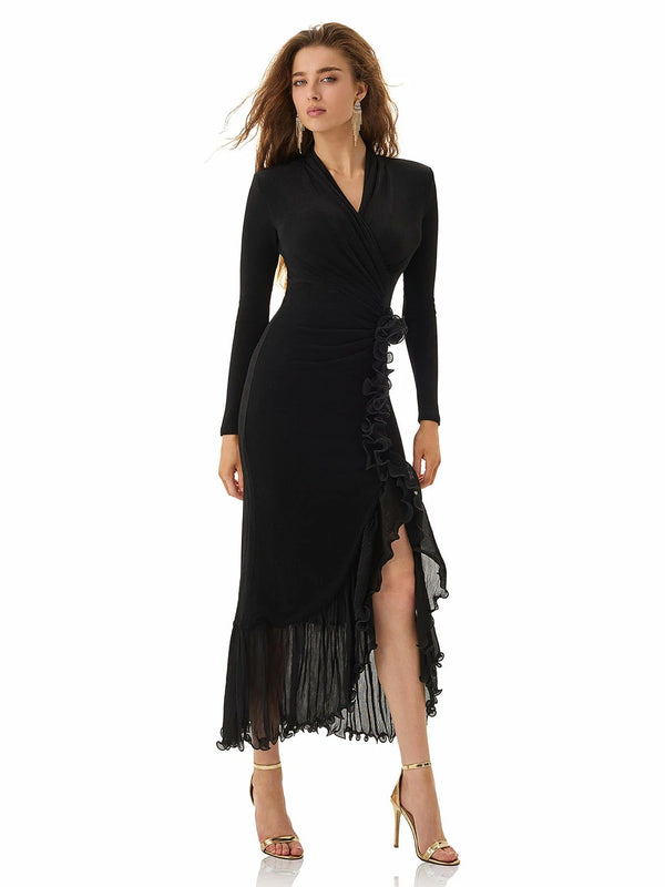 Obsidian Enigma Ruffle Dress