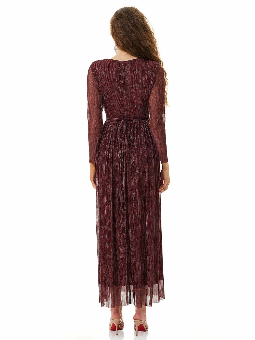 Maroon Shimmery Pleated Dress