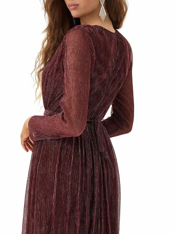 Maroon Shimmery Pleated Dress