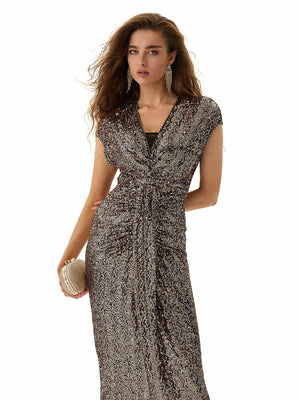 Gold Sequin Sleeveless Maxi Dress