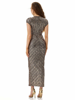 Gold Sequin Sleeveless Maxi Dress
