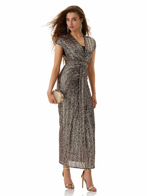 Gold Sequin Sleeveless Maxi Dress