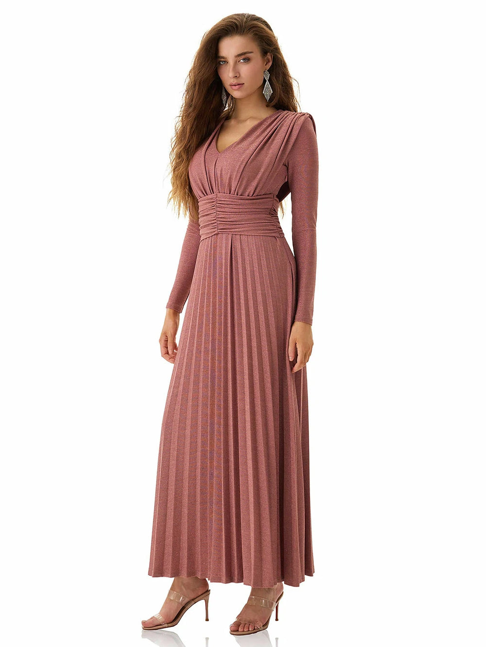 Coral Pink Pleated Dress