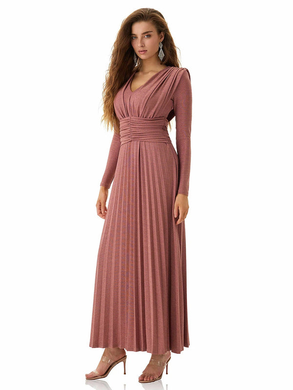 Coral Pink Pleated Dress