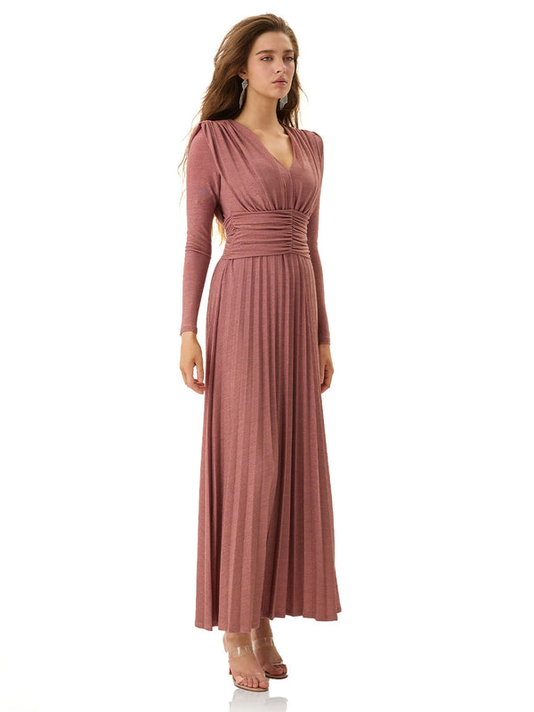 Coral Pink Pleated Dress