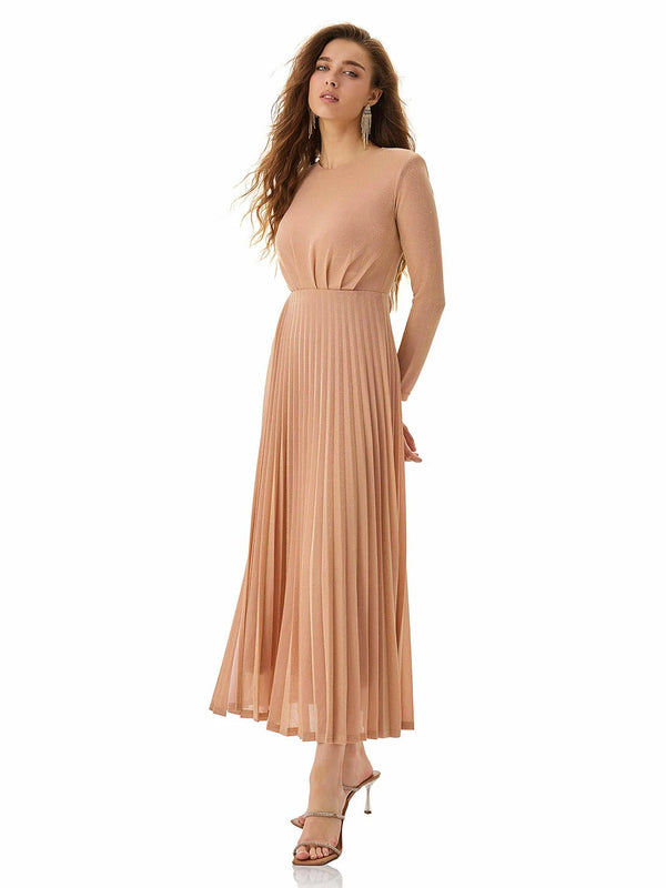 Champagne Shimmer Pleated Dress