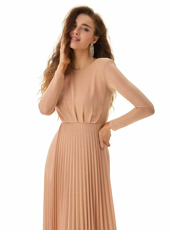 Champagne Shimmer Pleated Dress