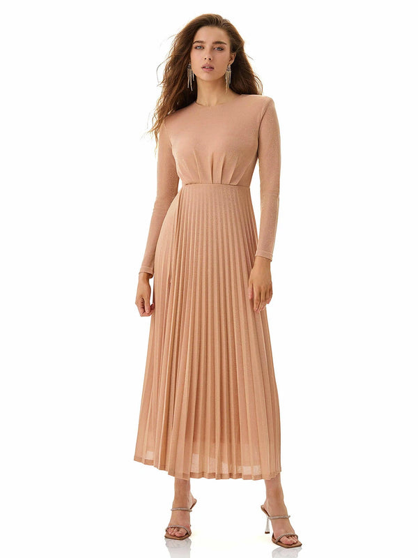 Champagne Shimmer Pleated Dress