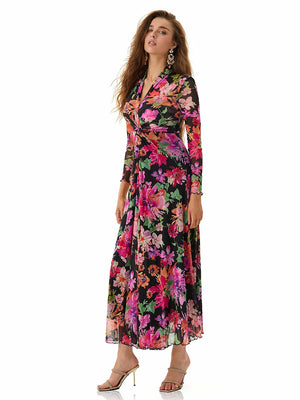 Colorful Print Long Sleeve Maxi Dress