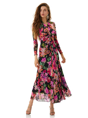 Colorful Print Long Sleeve Maxi Dress
