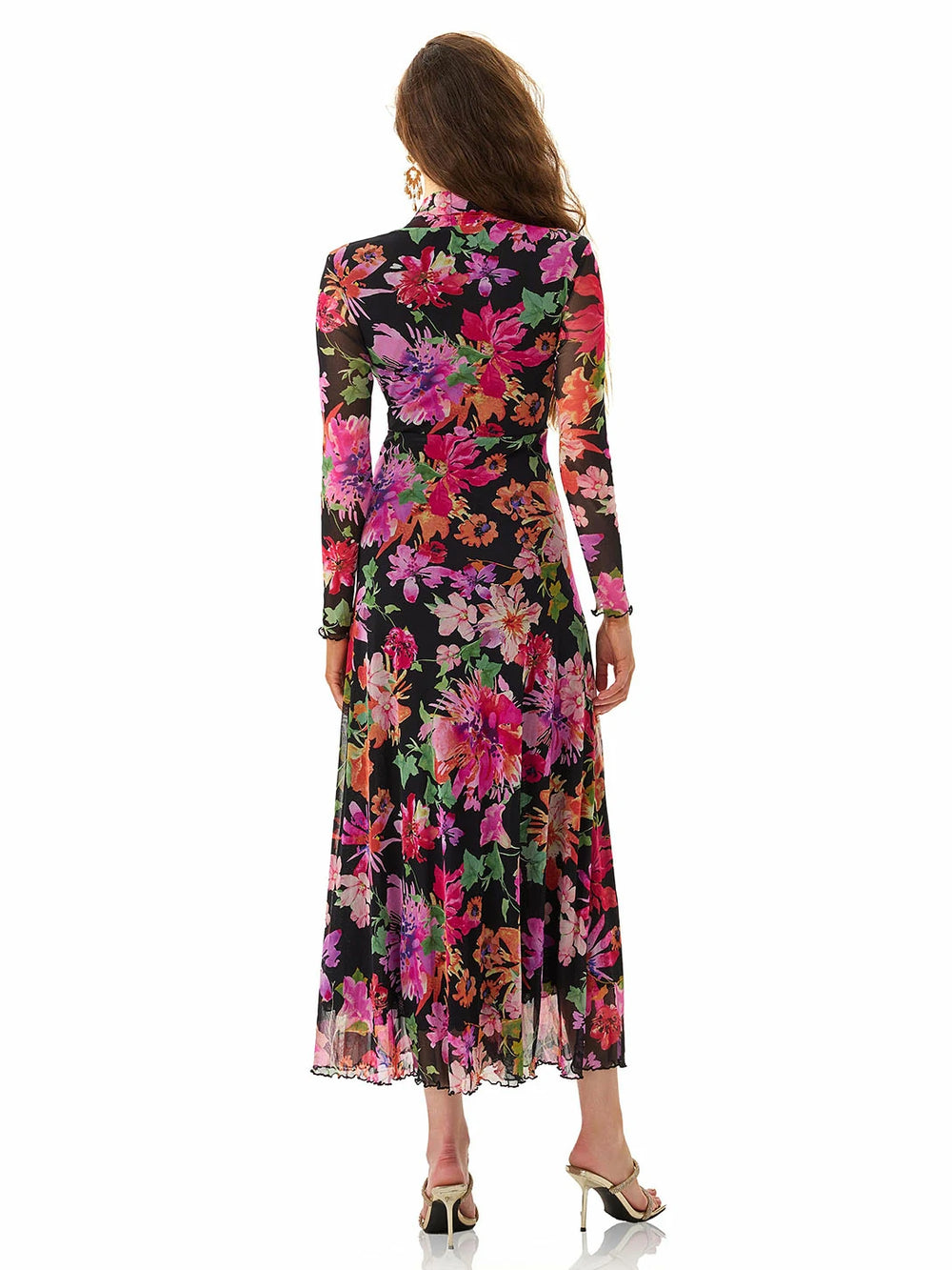 Colorful Print Long Sleeve Maxi Dress