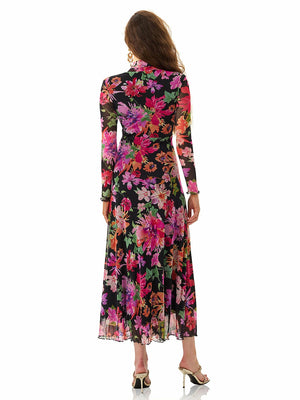 Colorful Print Long Sleeve Maxi Dress