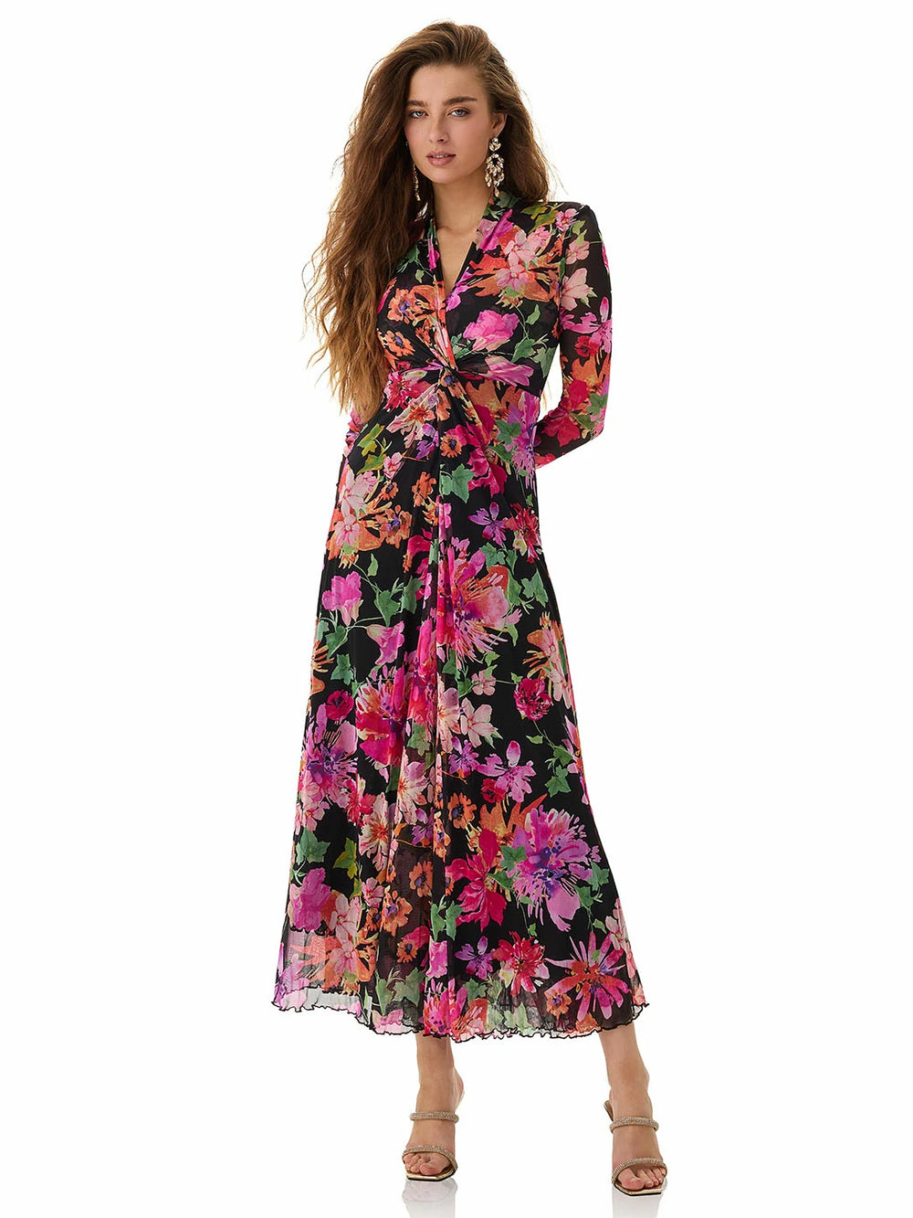 Colorful Print Long Sleeve Maxi Dress