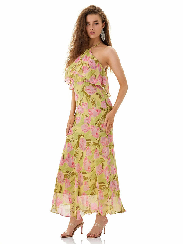 Pink Floral Halter Maxi Dress