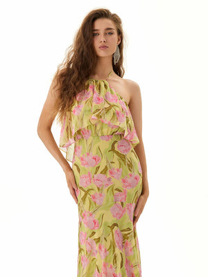 Pink Floral Halter Maxi Dress