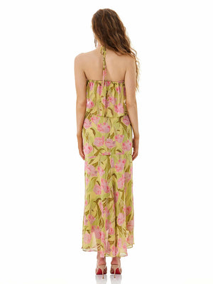 Pink Floral Halter Maxi Dress