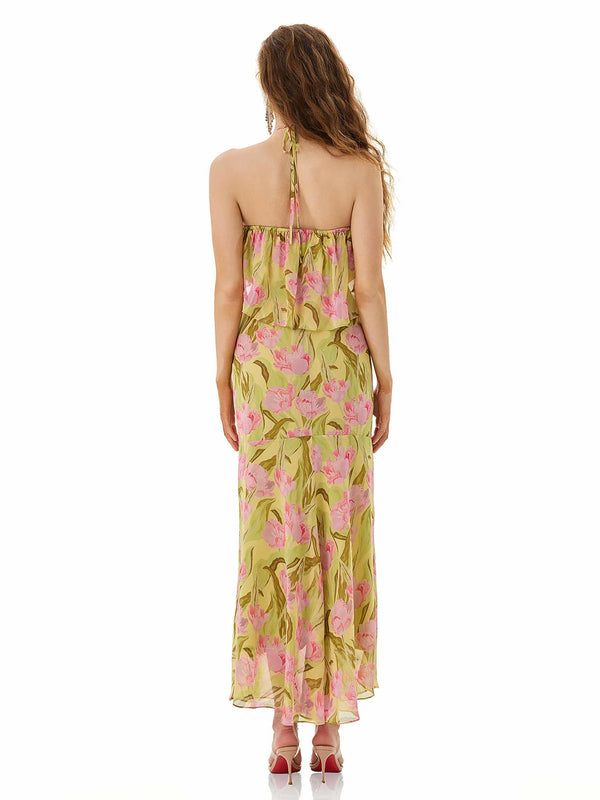 Pink Floral Halter Maxi Dress