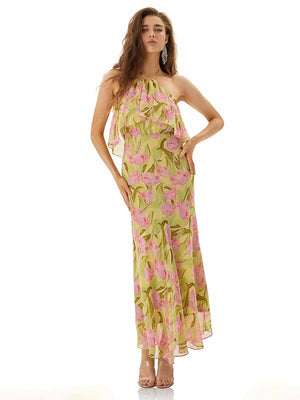Pink Floral Halter Maxi Dress